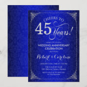 Invitation 45e anniversaire de mariage - Damask bleu argenté (Devant / Derrière)