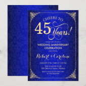Invitation 45e anniversaire de mariage - Damask or bleu (Devant / Derrière)