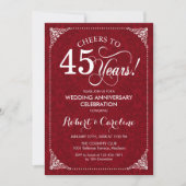 Invitation 45e anniversaire de mariage - Damassé blanc rouge (Devant)