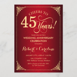 Invitation 45e anniversaire de mariage - Damassé or rouge