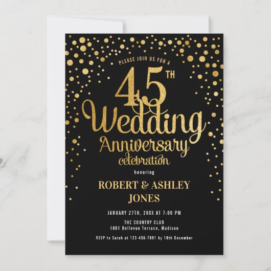 Invitation 45e anniversaire de mariage - Noir et or (Devant)