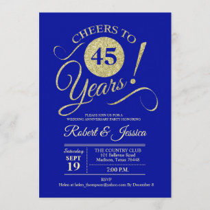 Invitation 45e Anniversaire de Mariage Or Saphir Bleu