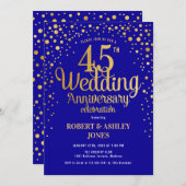 Invitation 45e anniversaire de mariage - Saphir bleu & or (Devant / Derrière)