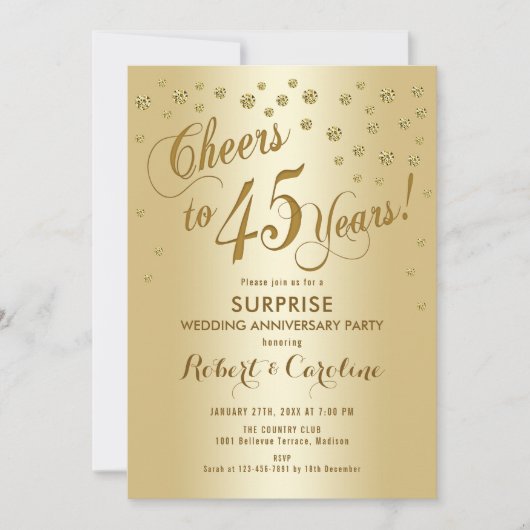 Invitation 45e Anniversaire de Mariage Surprise - Or (Devant)