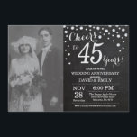 Invitation 45e anniversaire de mariage tableau noir argent<br><div class="desc">45e anniversaire de mariage avec photo personnalisée. Invitation tableau noir et argent. Quarante-cinquième anniversaire de mariage. Fond diamant pailleté tableau noir et argent. Confettis argentés. Anniversaire adulte. Fête d'anniversaire pour homme ou femme. Pour une personnalisation plus poussée, veuillez cliquer sur le bouton "Personnaliser" et utiliser notre outil de conception pour...</div>