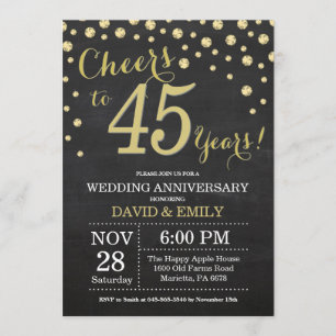 Invitation 45e anniversaire de mariage tableau noir et or