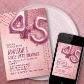 Invitation 45e anniversaire des femmes Rose Gold