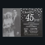 Invitation 45e anniversaire du Mariage Chalkboard Black Silve<br><div class="desc">45ème anniversaire du Mariage avec photo personnalisée. Chalkboard Invitation Noir et Argent. Quarante-cinq ans de Mariage. Chalkboard Black et Silver Parties scintillant Arrière - plan diamant. Confetti en argent. Anniversaire adulte. Fête d'anniversaire d'une femme ou d'un homme. Pour plus de personnalisation, cliquez sur le bouton "Customiser" et utilisez notre outil...</div>