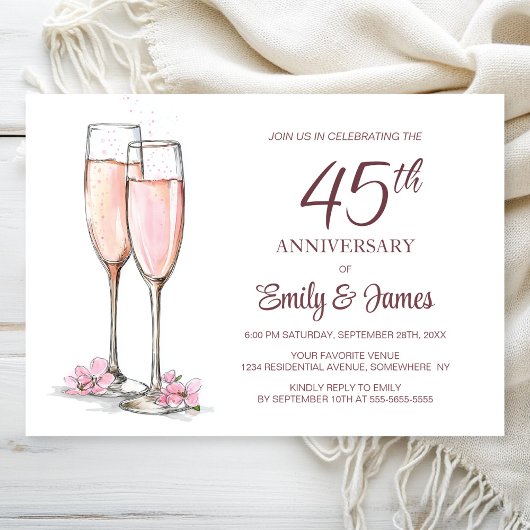 Invitation 45e anniversaire du Mariage Champagne