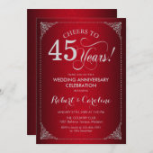 Invitation 45e anniversaire du Mariage - Damas d'argent rouge (Devant / Derrière)