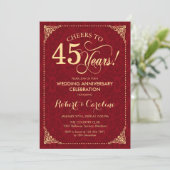 Invitation 45e anniversaire du Mariage - Ruby Red Gold Damask (Debout devant)