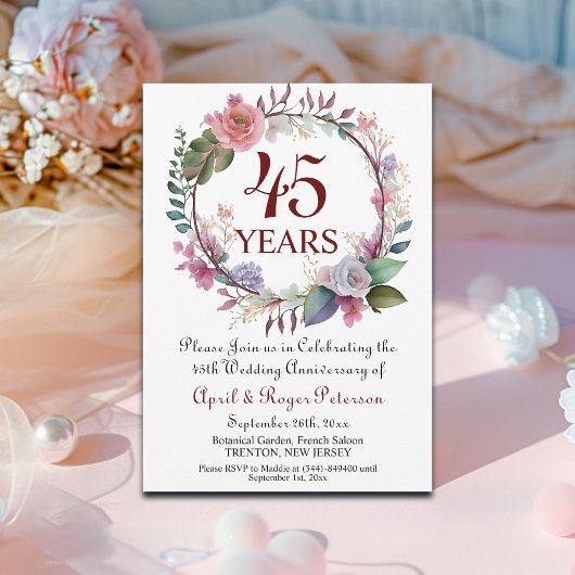 Invitation 45e anniversaire du Mariage Sapphire Floral