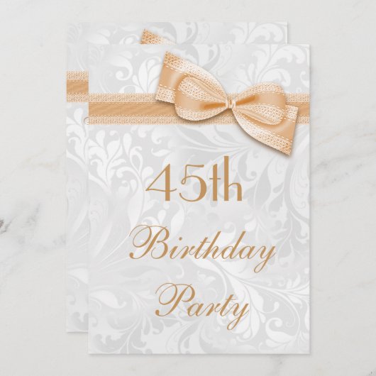 Invitation 45e anniversaire fête Damask et Faux Bow (Devant / Derrière)
