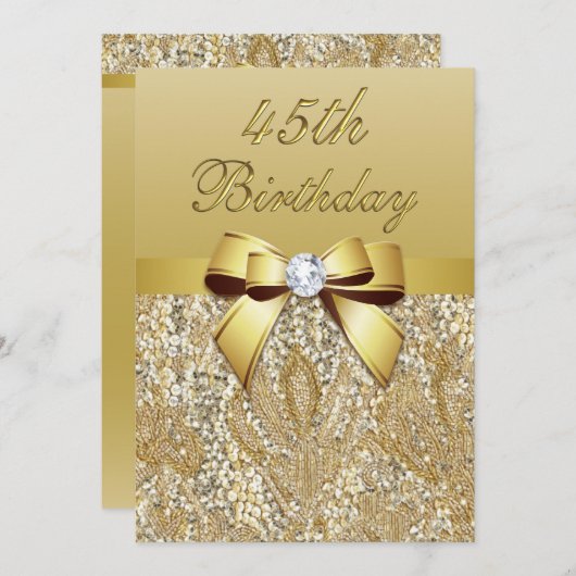 Invitation 45e anniversaire Gold Faux Sequins et Bow (Devant / Derrière)