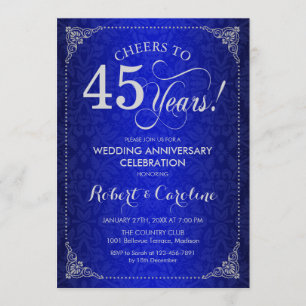 Invitation 45e anniversaire Mariage - Damas d'argent bleu