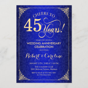 Invitation 45e anniversaire Mariage - Damas d'or bleu