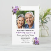 Invitation 45e anniversaire Mariage Gold Frame Roses violets (Debout devant)