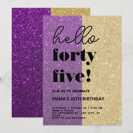 Invitation 45e anniversaire moderne (Devant / Derrière)