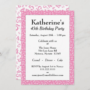 Invitation 45e anniversaire, Motif des numéros rose/blanc