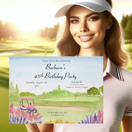 Invitation 45e anniversaire Party Pink Golf Cart Golf Course