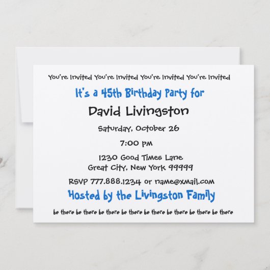 Invitation 45e Modèle d'invitation à la fête d'anniversaire (Dos)