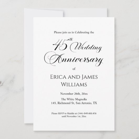 Invitation 45e Sapphire Mariage Anniversaire Élégant Script (Devant)