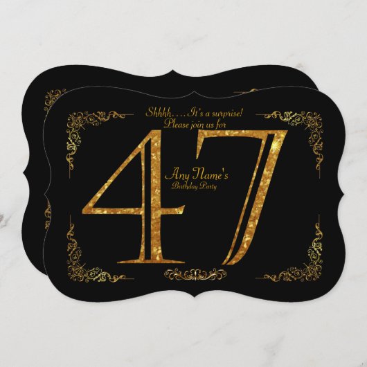 Invitation 47ème, fête d'anniversaire 47ème, grand Gatsby, no (Devant / Derrière)