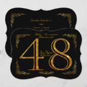 Invitation 48,Fête d'anniversaire 48,grand Gatsby,noir & or (Devant / Derrière)