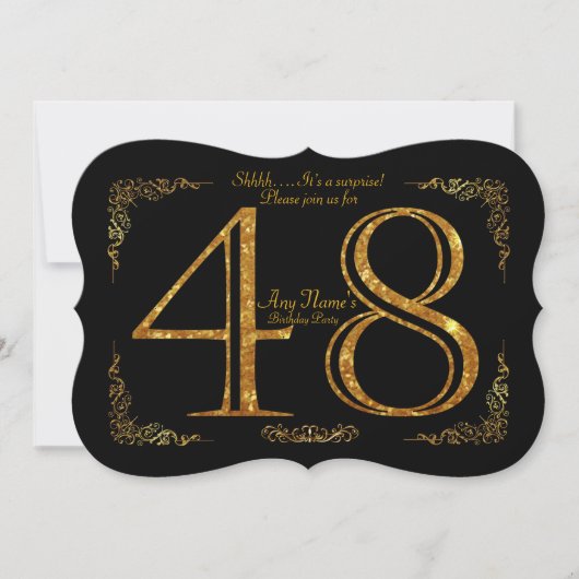 Invitation 48,Fête d'anniversaire 48,grand Gatsby,noir & or (Devant)