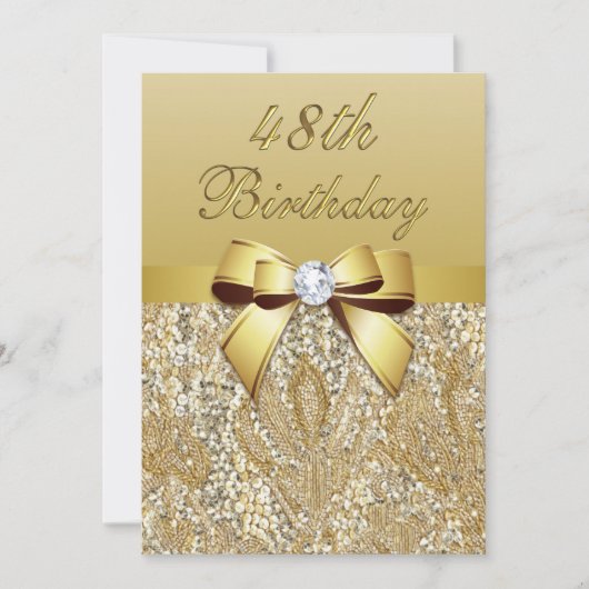 Invitation 48e anniversaire des Séquins Gold Faux et Bow (Devant)