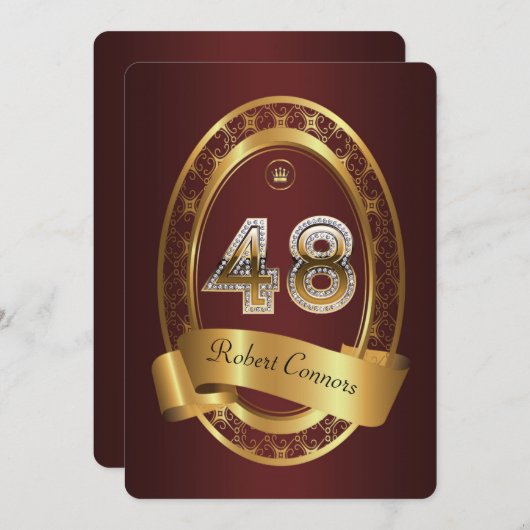 Invitation 48e anniversaire, homme de fête, couleur élégante (Devant / Derrière)
