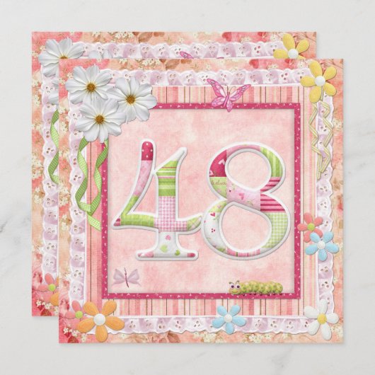 Invitation 48e anniversaire style scrapbooking (Devant / Derrière)