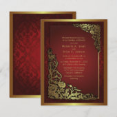 Invitation 4,25 x 5,5 pouces Damask Luxury Golden Red Wedding (Devant / Derrière)