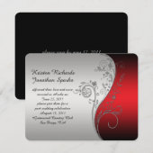 Invitation 4.25x5.5 Rouge Noir Argent Fleur Post Mariage (Devant / Derrière)