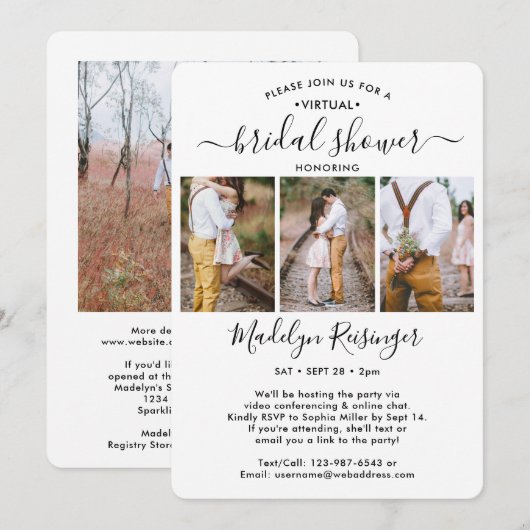 Invitation 4 Fête des mariées d'interurbain virtuel de script (Devant / Derrière)