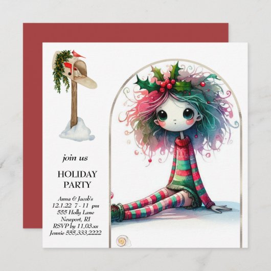 Invitation *~* 4 Imaginaire Mignonne douce femme Elf assis (Devant / Derrière)