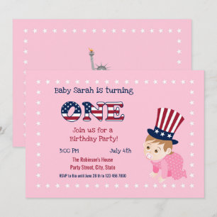 Invitation 4 juillet 1er anniversaire Baby Girl Party