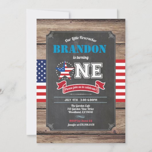 Invitation 4 juillet 1er anniversaire d'invitation Un garçon (Devant)