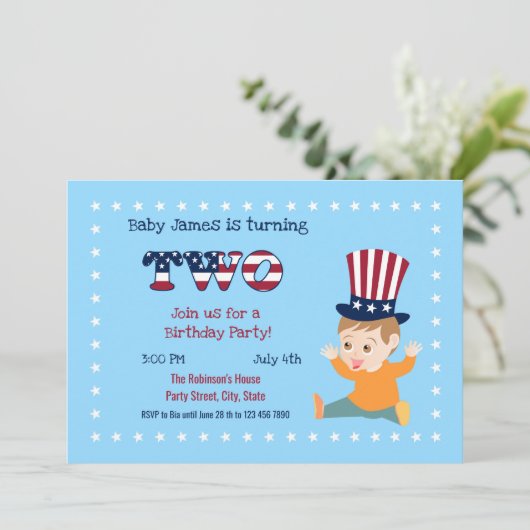 Invitation 4 Juillet 2 Anniversaire Baby Boy Party (Debout devant)