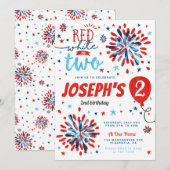 Invitation 4 juillet 2ème anniversaire Rouge Blanc Deux (Devant / Derrière)