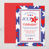 Invitation 4 juillet 4 juillet Fun Stars BBQ Party (Devant / Derrière)