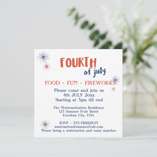 Invitation 4 juillet Amusement alimentaire Fun Feu d'artifice (Debout devant)