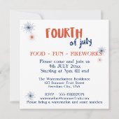 Invitation 4 juillet Amusement alimentaire Fun Feu d'artifice (Devant)