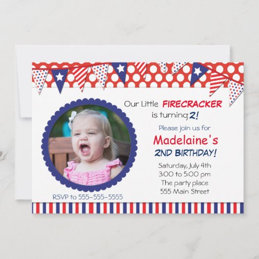 Invitation 4 juillet Anniversaire de enfant Party (Devant)