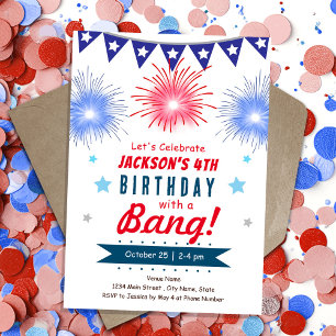 Invitation 4 juillet Anniversaire d'été Enfants Feu d'artific