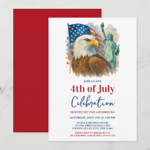 Invitation 4 juillet aquarelle Fête patriotique de l'aigle