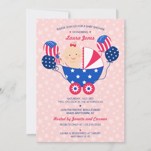 Invitation 4 juillet baby shower patriotique mignon de bébé (Devant)