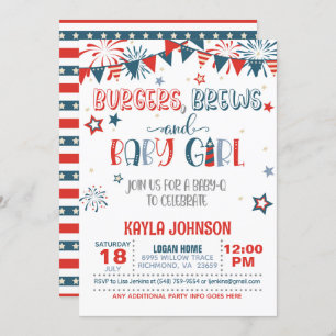 Invitation 4 juillet Baby shower Q bébé - Fille