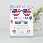Invitation 4 juillet Baby shower rouge blanc Baby shower bleu (Debout devant)