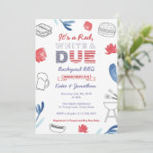 Invitation 4 juillet Baby shower rouge blanc Jardin BBQ (Debout devant)
